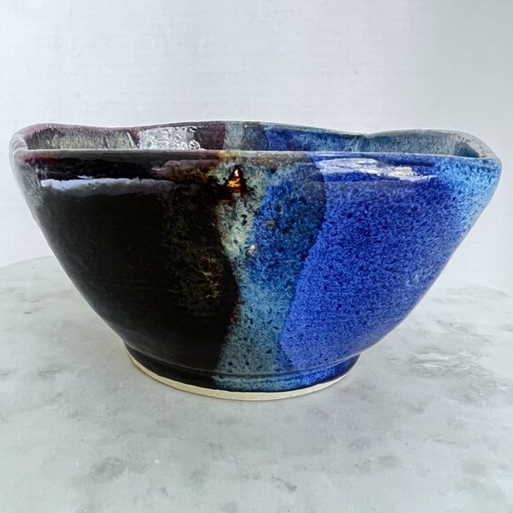 Artisan Signed Studio Pottery Bowl Altered Wheel Thrown Multicolor Drip Glaze A - Picture 4 of 11